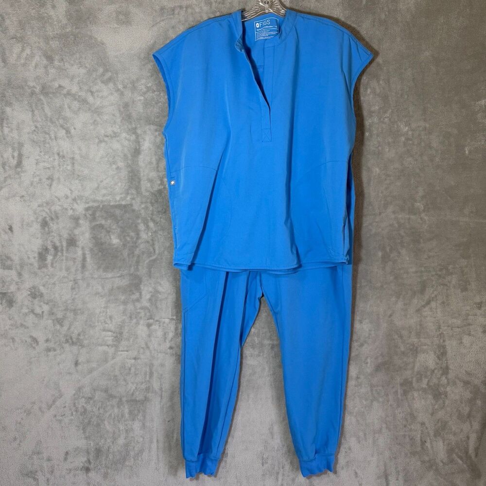 FIGS Womens Blue Scrubs Set XL Rafaela Top Shirt & Zamora Joggers Pants Medical